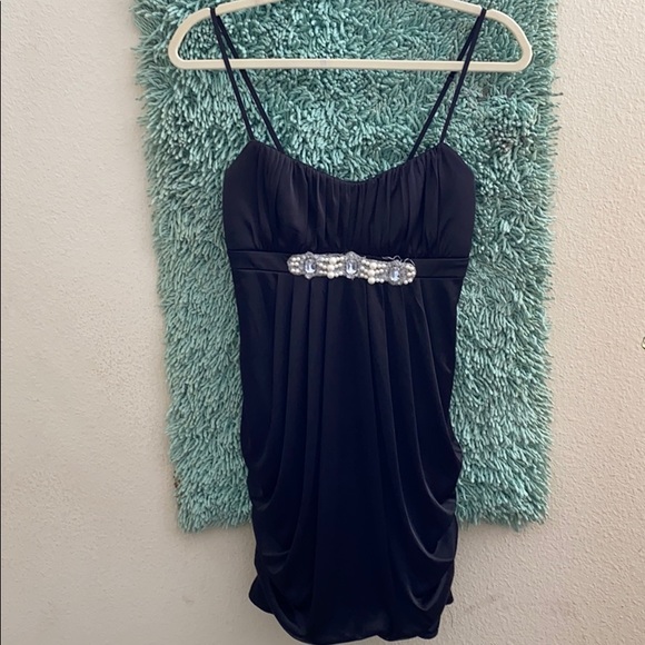 Satin Black Dress with Jewels - Picture 1 of 6